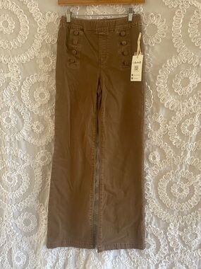 CHARLIE B Flare Pull-On Pants in Truffle Brown cute button detail